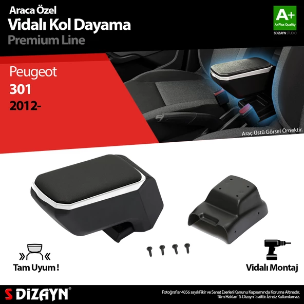 S-Dizayn Peugeot 301 ABS Vidalı Kol Dayama Kolçak Gri 2012-2017 A+Kalite ürün görseli 1