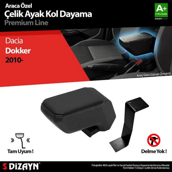 S-Dizayn Dacia Dokker Kol Dayama Kolçak Çelik Ayaklı ABS Siyah 2010 Üzeri A+Kalite ürün görseli 1