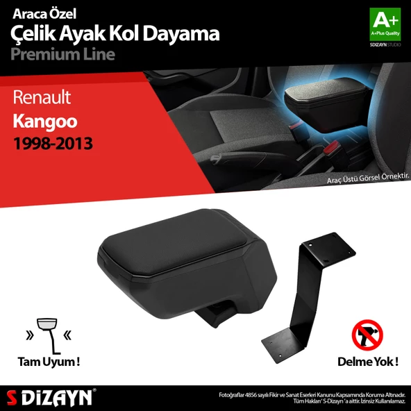 S-Dizayn Renault Kangoo Kol Dayama Kolçak Çelik Ayaklı ABS Siyah 1998-2013 A+Kalite ürün görseli 1