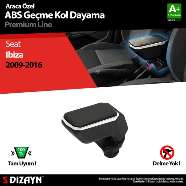 S-Dizayn Seat Ibiza Kol Dayama Kolçak Geçmeli ABS Gri 2009-2016 A+Kalite ürün görseli 1