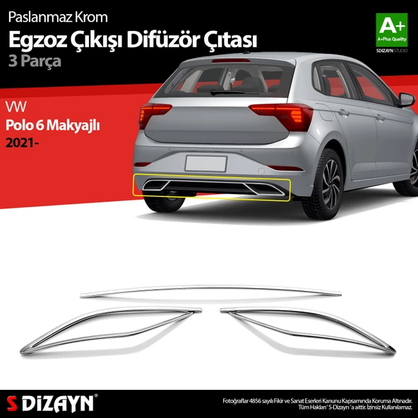 S-Dizayn VW Polo 6 HB Makyajlı Krom Egzoz Çıkışı Difüzör 2021 Üzeri ürün görseli 1
