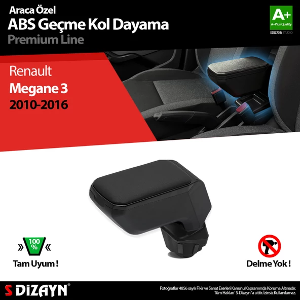 S-Dizayn Renault Megane 3 Kol Dayama Kolçak Geçmeli ABS Siyah 2010-2016 A+Kalite ürün görseli 1