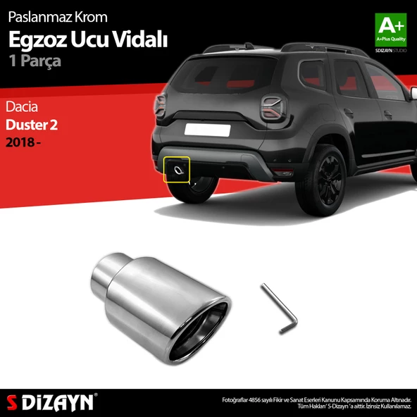 S-Dizayn Dacia Duster 2 Krom Egzoz Ucu Vidalı 60mm Çap 2018-2023 ürün görseli 1