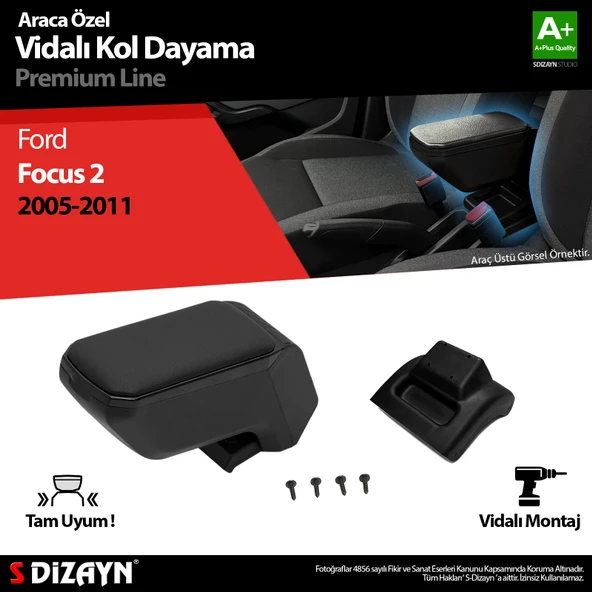 S-Dizayn Ford Focus 2 Kol Dayama Kolçak ABS Vidalı Siyah 2005-2011 A+Kalite ürün görseli 1