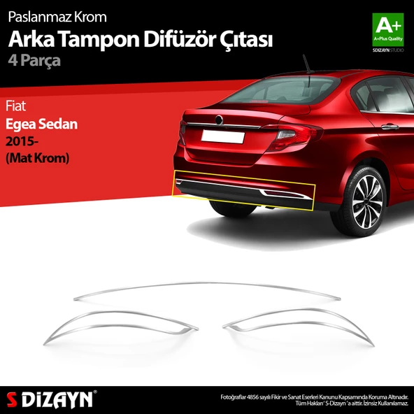S-Dizayn Fiat Egea SD Krom Arka Tampon Difüzör Çıtası 3 Prç. 2015-2020 (Mat Krom) ürün görseli 1