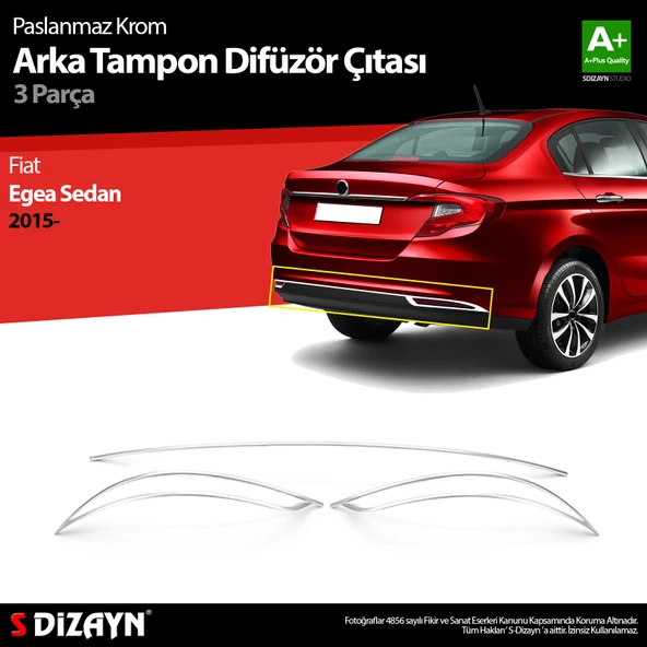 S-Dizayn Fiat Egea SD Krom Arka Tampon Difüzör Çıtası 3 Prç. 2015-2020 ürün görseli 1