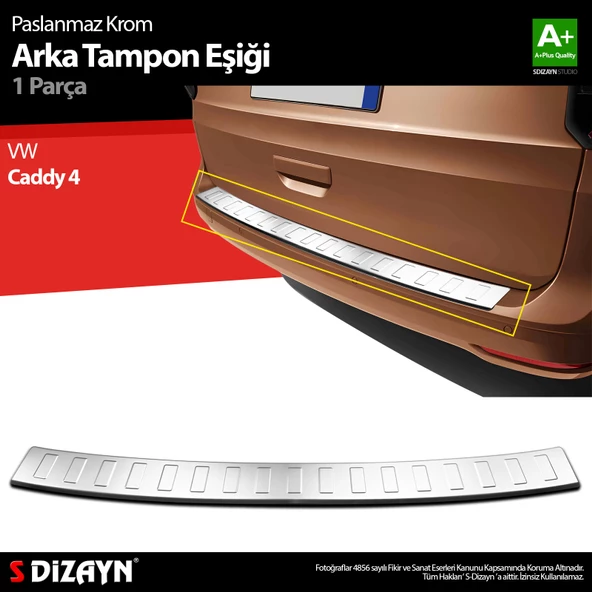 S-Dizayn VW Caddy 4 Krom Arka Tampon Eşiği 2021 Üzeri ürün görseli 1