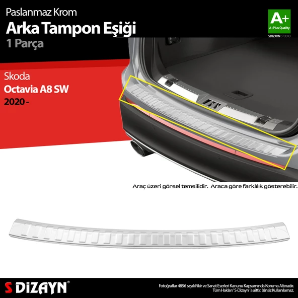 S-Dizayn Skoda Octavia 4 A8 SW Krom Arka Tampon Eşiği 2020 Üzeri ürün görseli 1