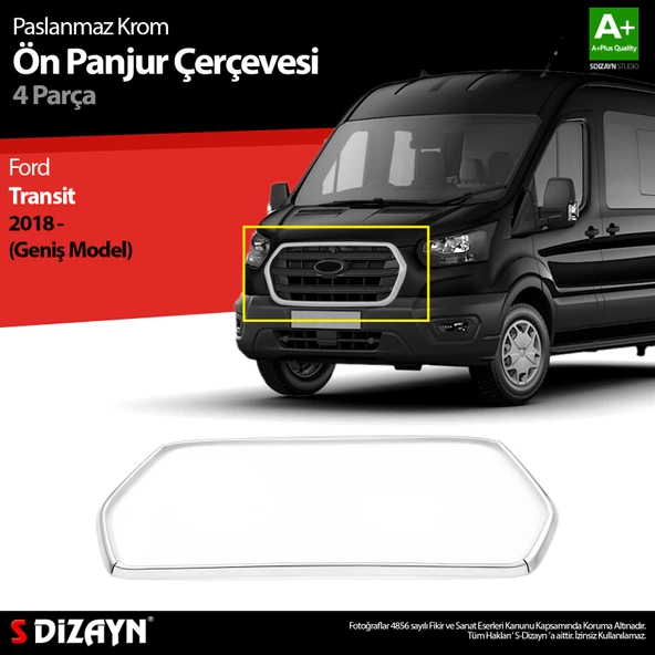 S-Dizayn Ford Transit Krom Ön Panjur Çerçevesi Geniş Model 4 Prç. 2018 ve Üzeri ürün görseli 1