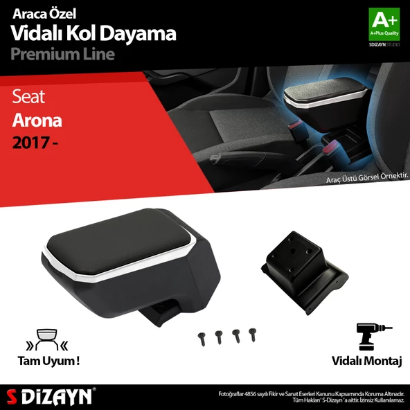 S-Dizayn Seat Arona Kol Dayama Kolçak ABS Vidalı Gri 2017 Üzeri A+ Kalite ürün görseli 1