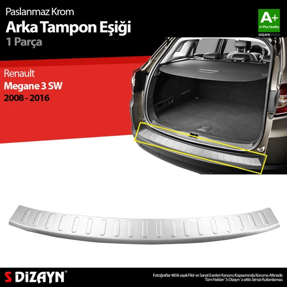 S-Dizayn Renault Megane 3 SW Krom Arka Tampon Eşiği 2008-2016 ürün görseli 1