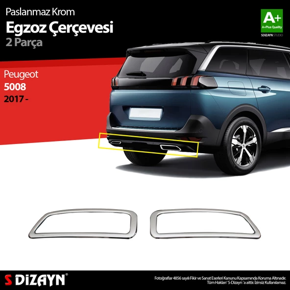 S-Dizayn Peugeot 5008 Krom Egzoz Çıkışı 2 Prç. 2017-2023 ürün görseli 1