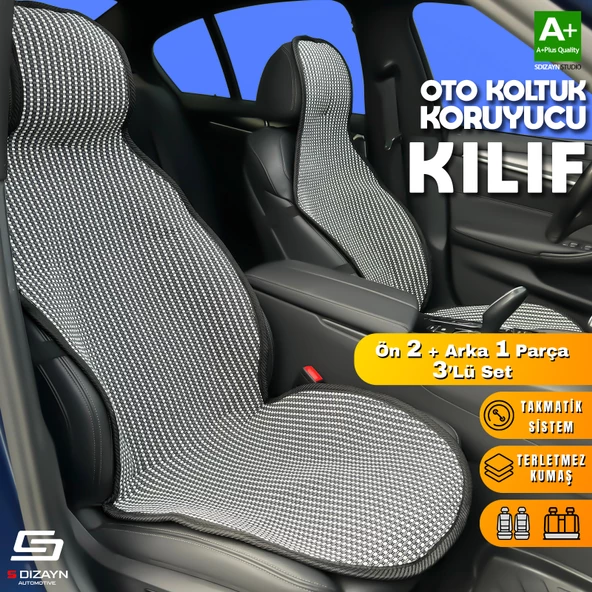 S-Dizayn Oto Koltuk Koruyucu Kılıf Çizgili Füme Beyaz Universal 2+1 Parça Ön Arka A+ Kalite ürün görseli 1