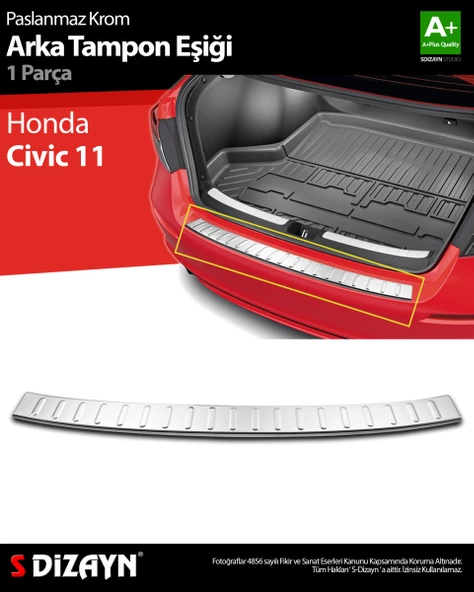 S-Dizayn Honda Civic 11 Krom Arka Tampon Eşiği 2021 Üzeri ürün görseli 1