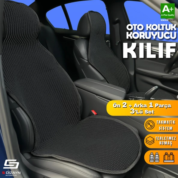 S-Dizayn Oto Koltuk Koruyucu Kılıf Siyah Universal 2+1 Parça Ön Arka A+ Kalite ürün görseli 1