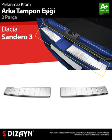 S-Dizayn Dacia Sandero 3 Krom Arka Tampon Eşiği 2 Prç 2020 Üzeri ürün görseli 1