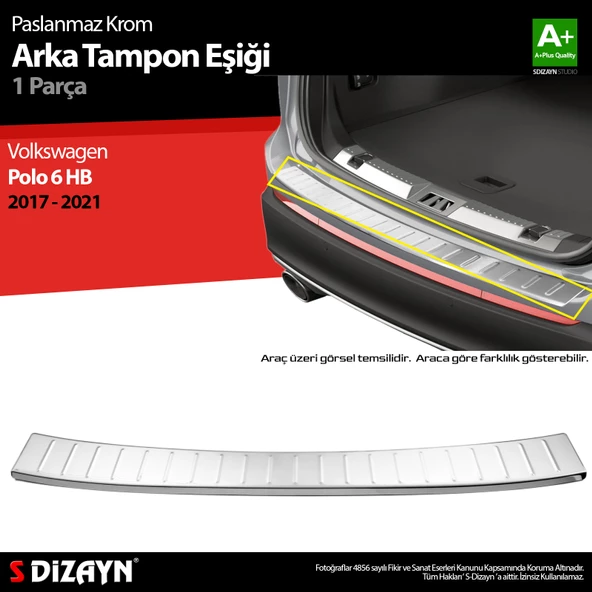 S-Dizayn VW Polo 6 HB Krom Arka Tampon Eşiği 2017-2021 ürün görseli 1