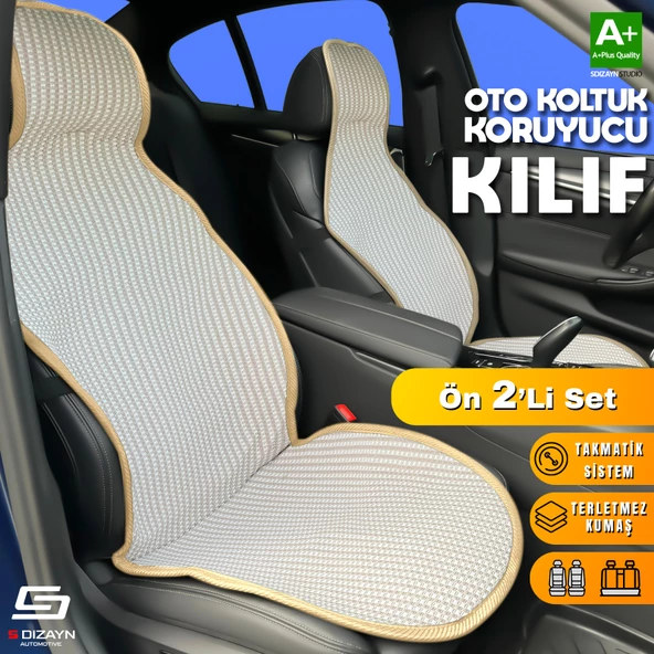 S-Dizayn Oto Koltuk Koruyucu Kılıf Krem Universal 2 Parça Ön A+ Kalite ürün görseli 1