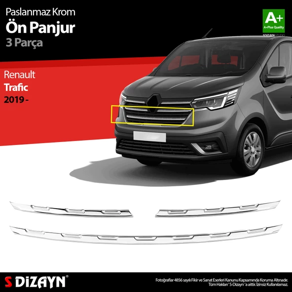 S-Dizayn Renault Trafic Krom Ön Panjur 3 Prç. 2019 Üzeri ürün görseli 1