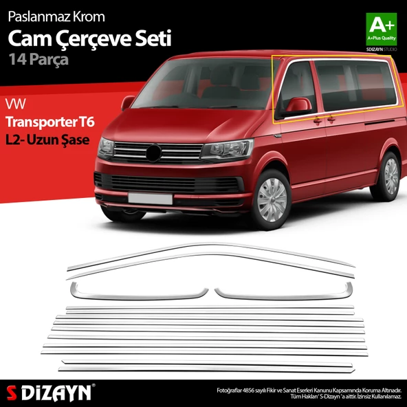 S-Dizayn VW Transporter T6 Uzun Şase Krom Cam Çerçeve Seti 2015 Üzeri Tek Sürgü ürün görseli 1