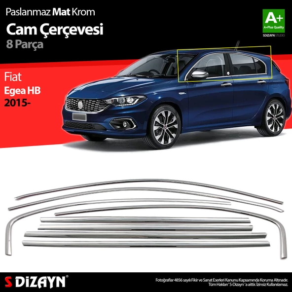 S-Dizayn Fiat Egea HB Krom Cam Çerçevesi 8 Prç. 2015 Üzeri Mat Krom A+ Kalite ürün görseli 1