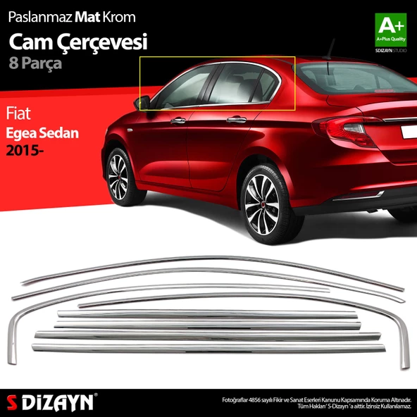 S-Dizayn Fiat Egea SD Krom Cam Çerçevesi 8 Prç. 2015 Üzeri Mat Krom A+ Kalite ürün görseli 1