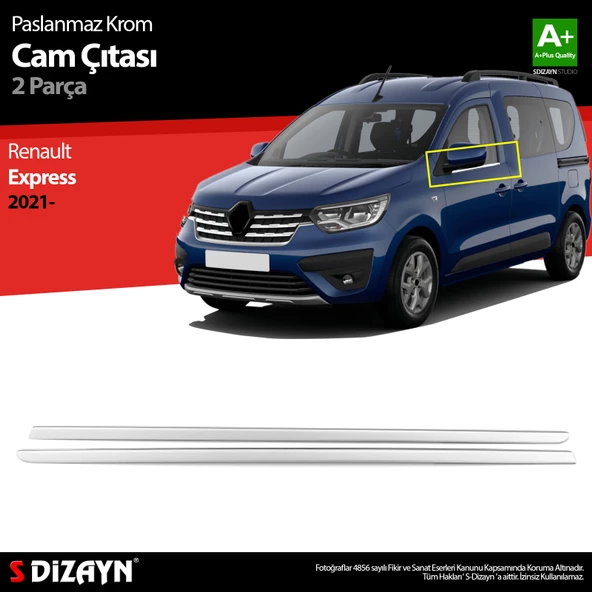 S-Dizayn Renault Express Krom Cam Çıtası 2 Prç. 2021 Üzeri A+ Kalite ürün görseli 1