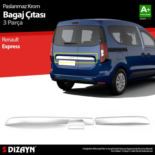 S-Dizayn Renault Express Krom Bagaj Çıtası 3 Prç. 2021 Üzeri A+ Kalite ürün görseli 1