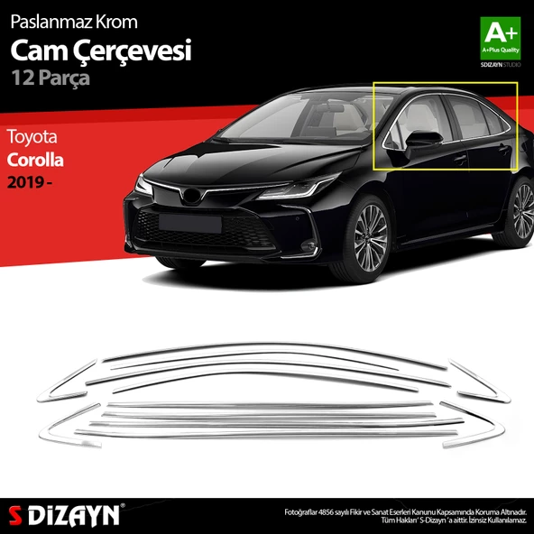 S-Dizayn Toyota Corolla Krom Cam Çerçevesi 12 Prç. 2019 Üzeri ürün görseli 1