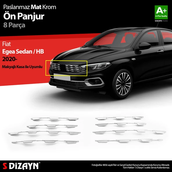 S-Dizayn Fiat Egea SD / HB Krom Ön Panjur Diamond Model 8 Prç 2020 Üzeri Mat Krom A+ Kalite ürün görseli 1