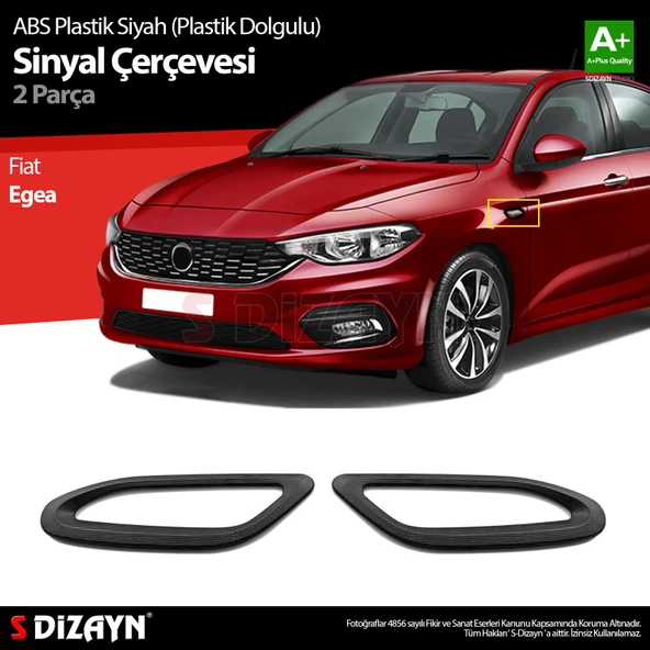 S-Dizayn Fiat Egea Siyah ABS Plastik Sinyal Çerçevesi 2 Prç. ABS Plastik Dolgulu 2015 Üzeri A+ Kalite ürün görseli 1