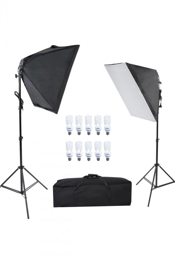 Youtube Kit 50x70 5Duylu Softbox Sürekli Işık 200cm Ayak 2 li Set ürün görseli 1