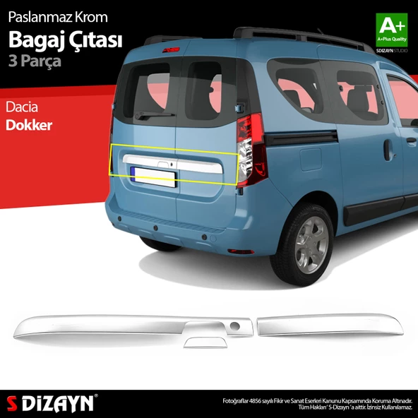 S-Dizayn Dacia Dokker Krom Bagaj Çıtası 3 Prç. 2012 Üzeri A+ Kalite ürün görseli 1