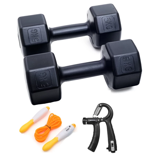5 KG DAMBIL X 2 ADET  (10 KG)+ SAYAÇLI AYARLANABİLİR EL YAYI + SAYAÇLI ATLAMA İPİ ürün görseli 1