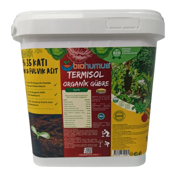HUMİK FULVİK ASİT, Biohumus Organik gübre, Organik Sertifikalı, Kök geliştirici, toprak düzenleyici, bitki besleyici, 5 Litre ürün görseli 1