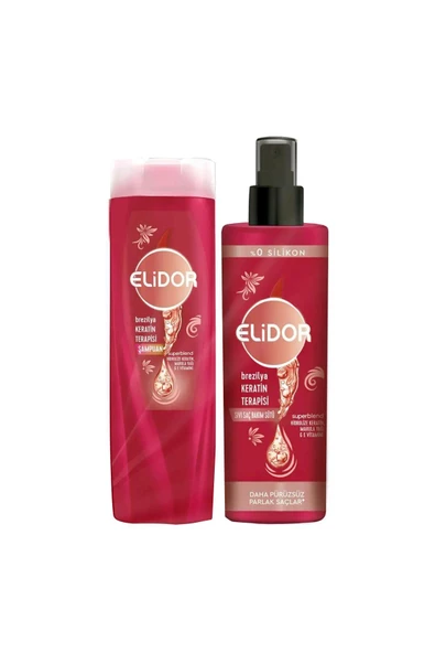Elidor Sıvı Saç Bakım Sütü Brezilya Keratin Terapisi Hidrolize Keratin Marula Yağı E Vitamini 200 Ml + Şampuan 200 Mll ürün görseli 1