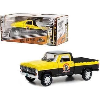 Greenlight 1970 Ford F-100 Pickup Truck Black and Yellow with Bed Cover "Armor All" "Running on Empty" Series 5 1/24 Diecast Model Araba ürün görseli 1
