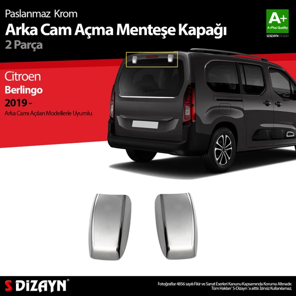 S-Dizayn Citroen Berlingo Krom Arka Cam Açma Menteşe Kapağı 2 Prç 2019 Üzeri ürün görseli 1