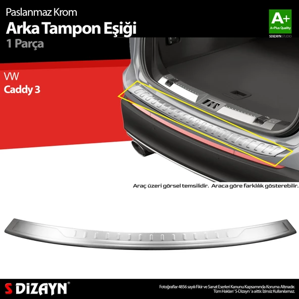 S-Dizayn VW Caddy Krom Arka Tampon Eşiği 2015-2020 ürün görseli 1