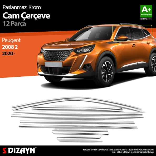 S-Dizayn Peugeot 2008 2 Krom Cam Çerçevesi 12 Prç 2020-2023 A+ Kalite ürün görseli 1