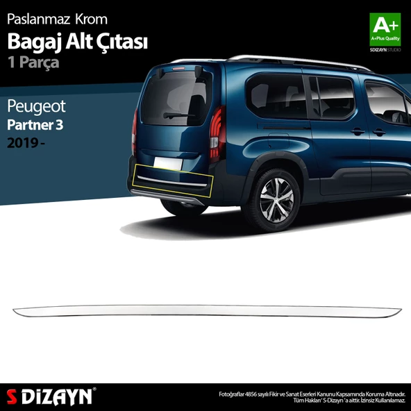 S-Dizayn Peugeot Partner 3 Krom Bagaj Alt Çıtası 2019 Üzeri ürün görseli 1