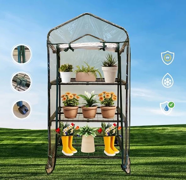 Gardener 16030 3 Katlı Tekerlekli Portatif Şeffaf Bahçe Serası - 69 cm x 49 cm x 125 cm ürün görseli 1