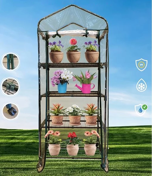 Gardener 16040 4 Katlı Tekerlekli Portatif Şeffaf Bahçe Serası - 69 cm x 49 cm x 158 cm ürün görseli 1
