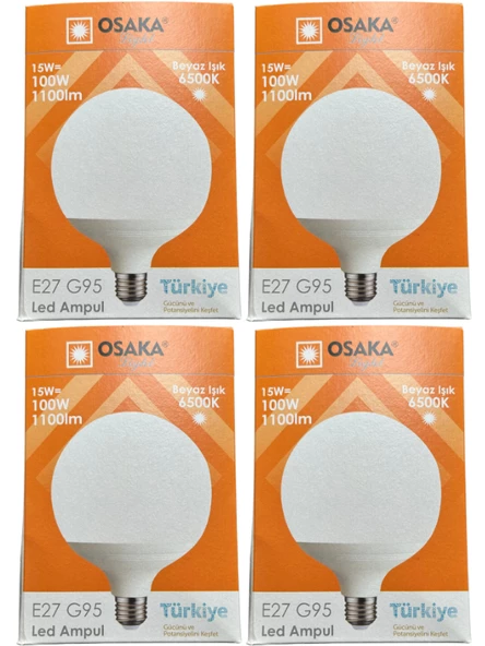 Osaka 15W (100W) 6500K (Beyaz Işık) E27 Duylu G95 Led Glop Ampul (4 Adet) ürün görseli 1