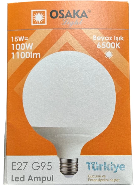 Osaka 15W (100W) 6500K (Beyaz Işık) E27 Duylu G95 Led Glop Ampul ürün görseli 1