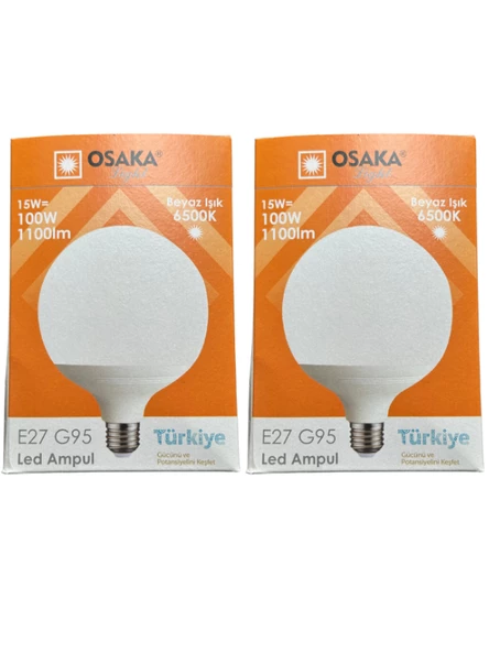 Osaka 15W (100W) 6500K (Beyaz Işık) E27 Duylu G95 Led Glop Ampul (2 Adet) ürün görseli 1