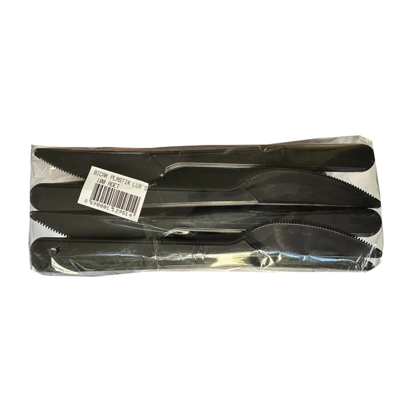 Siyah Plastik Bıçak - Parti Davet Piknik Yemek Bıçağı - 18 Cm. - 100'lü Paket ürün görseli 1