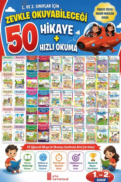 1.ve2.Sınıflar İçin Zevkle Okuyabileceği 50 li Hikaye Seti+ Hızlı Okuma ürün görseli 1
