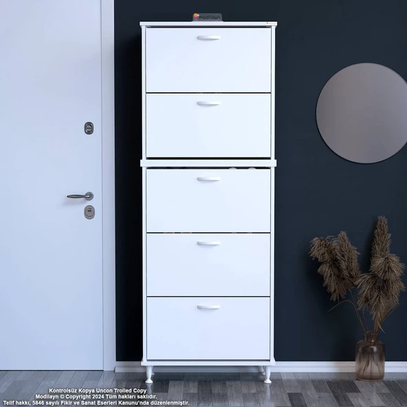 Modilayn VARBİ UMAY' 2 Li Antre Hol 72x 205x 26 cm’ lik 5 Düşer Kapak 10 Göz Raflı Ayakkabılık ürün görseli 1