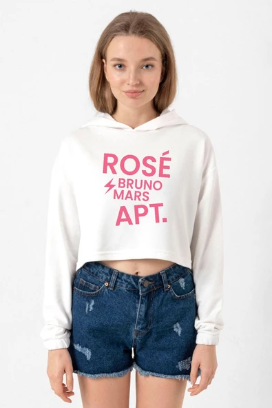 Ekru BLACKPINK ROSE BRUNO MARS APT Kadın Crop Kapşonlu ürün görseli 1